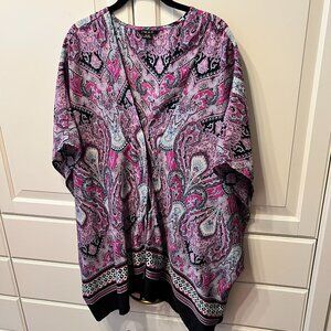 IMAN GLOBAL CHIC Luxury Resort Navy & Pink Paisley-Print Kimono (Plus 1X)‎